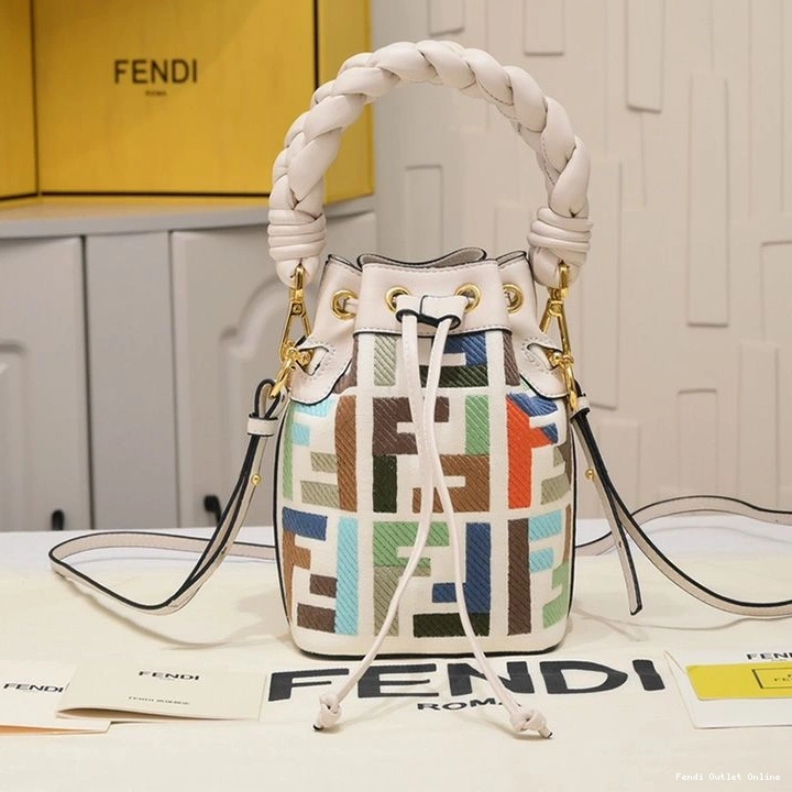 Affordable Fendi Canvas Beige In Bag Bucket Mini Handle FF Woven with Tresor Mon Motif 0809